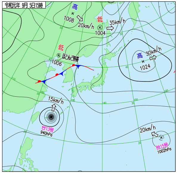 台風の中心位置の決め方